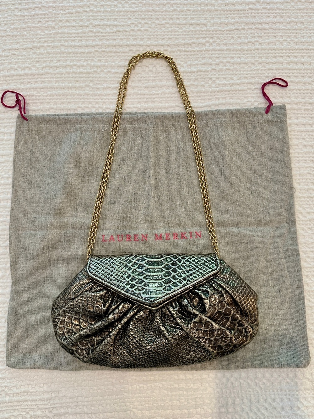 Lauren Merkin Gold-Black Metallic Python Leather Clutch